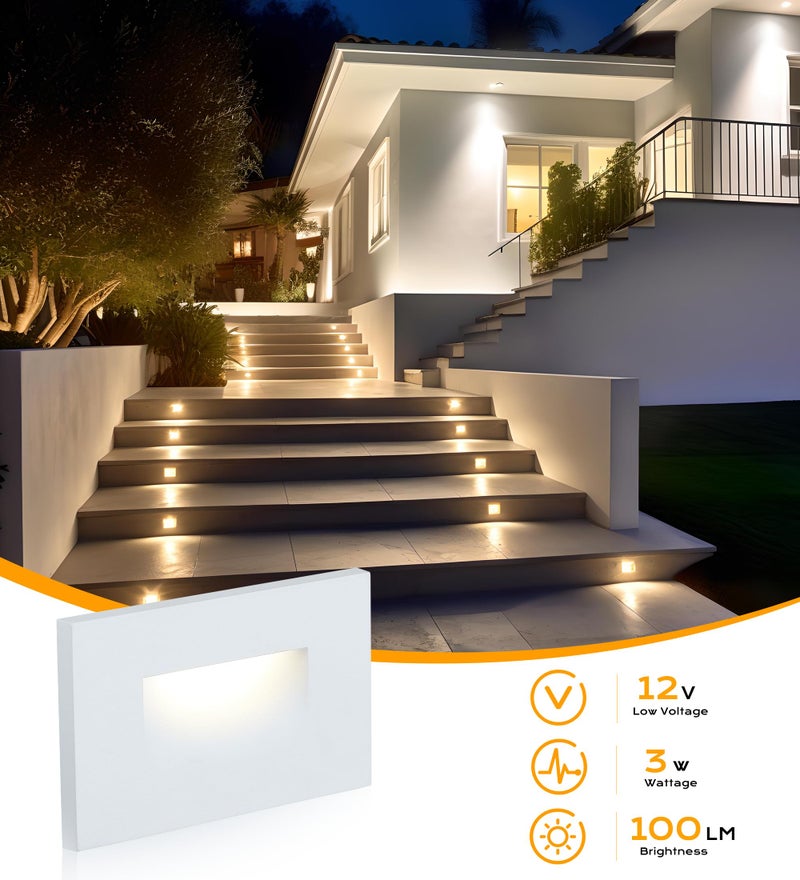 CLOUDY BAY 12V Low Voltage 3 Color Indoor and Outdoor LED Step Light,3000K/4000K/5000K,Stair Light,White,3 Pack, Wet Location(Low Voltage Transformer is Required) - Image 5